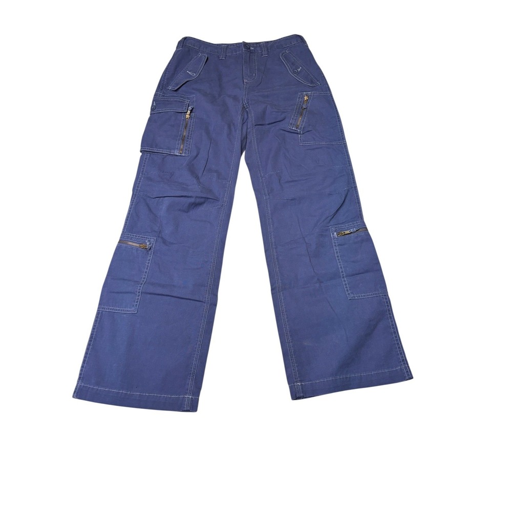 VTG Y2K Polo Ralph Lauren Blue Cargo Pants Wide Leg Zipper Pockets Boys 16 28X29